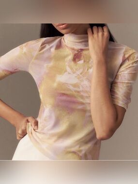 Anthropologie Mesh Short Sleeve Mock Neck. Small. NWT.